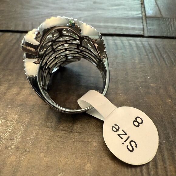 Sterling Silver Multistone Cocktail Ring vintage inspired Statement Piece size 8 - Picture 4 of 7